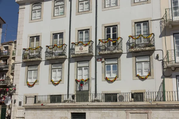 Фрагмент Фасада Дома Старейшей Работе Лиссабона Алфама Фон — стоковое фото