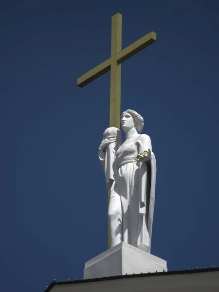Saint Helena Üzem Szobor Cross Tetején Vilniusi Katedrális Litvánia — Stock Fotó