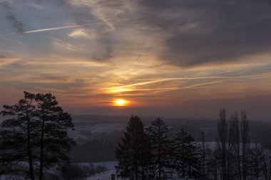 Winter sunrise  in the area of Mount St. Anne, Poland