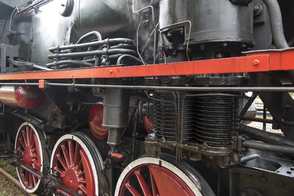 Fragmento Uma Locomotiva Vapor Antiga Que Combustível Hulha — Fotografia de Stock