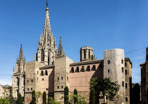 Una torre característica de la Catedral de Santa Eulalia en Barc — Foto de Stock