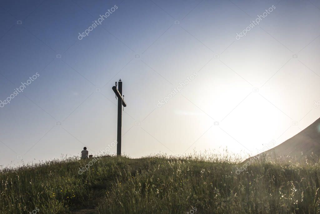 Cross on the hill above the Sanctuary of La Salette in the Frenc