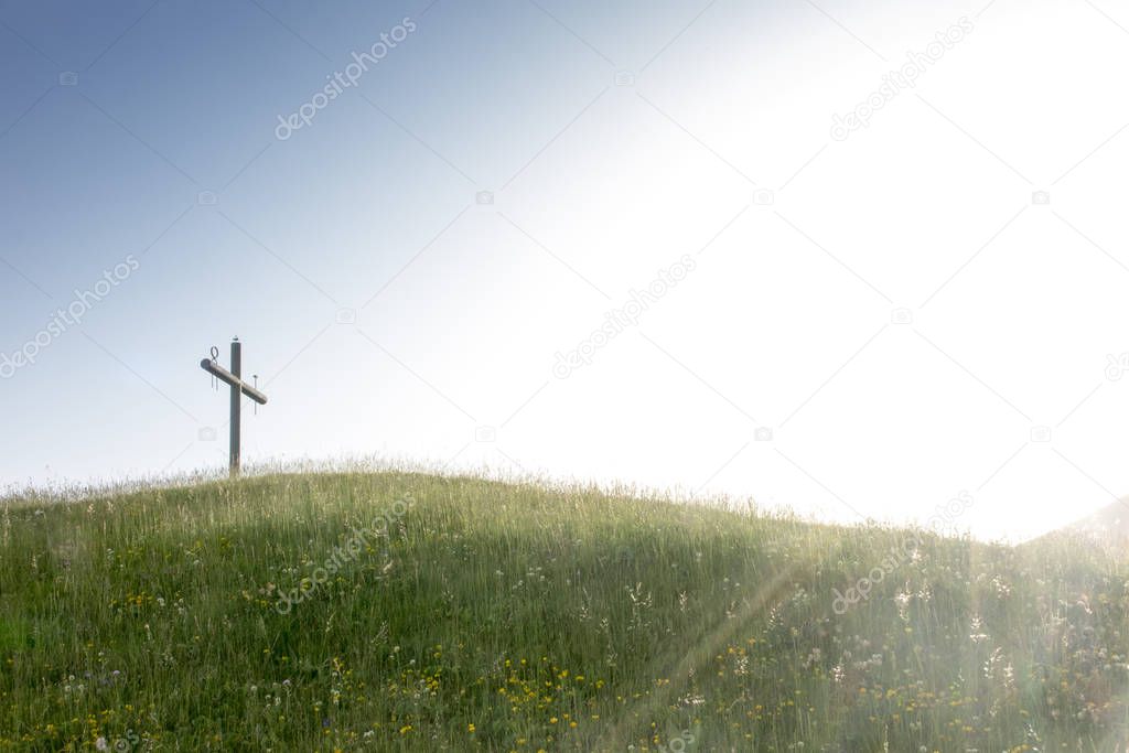 Cross on the hill above the Sanctuary of La Salette in the Frenc