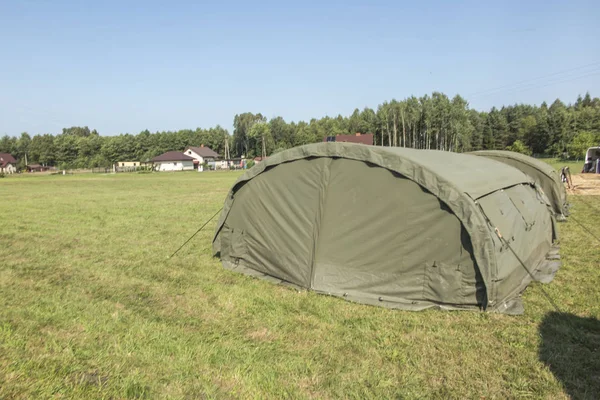 Large, green, military canvas tents — Stock Photo, Image