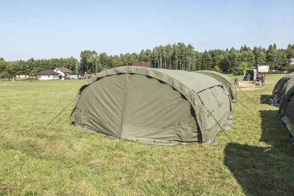 Large, green, military canvas tents — Stock Photo, Image