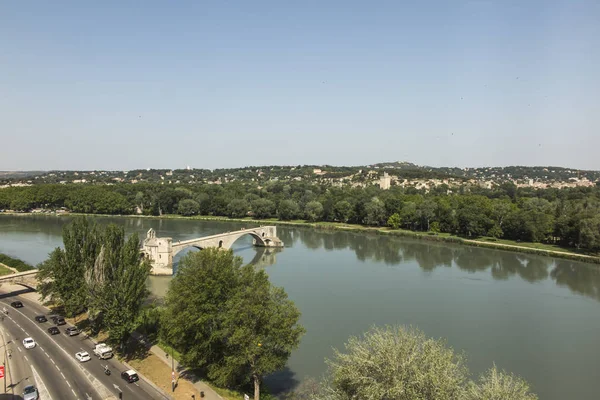 Saint Bnzet Bridge Known Avignon Bridge Facing City Villeneuve Les — Stock Photo, Image