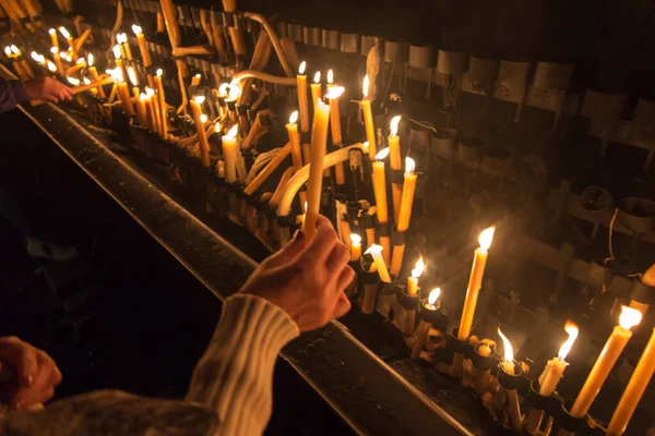 Zapálené Svíčky Mariánské Svatyni Fatimě Portugalsko — Stock fotografie