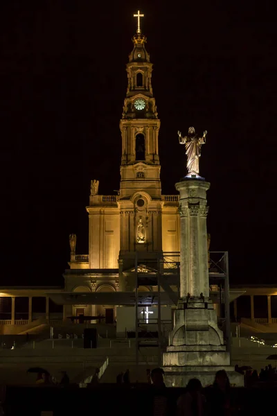 Heiligdom Van Onze Lieve Vrouw Van Fatima Met Rozenkransbasiliek Nachts — Stockfoto