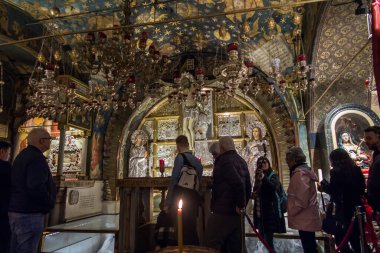 JERUSALEM ISRAEL, 29 Ocak 2020: Golgotha, İsa 'nın çarmıha gerildiği yer Kutsal Mezar Bazilikası. Kudüs. İsrail