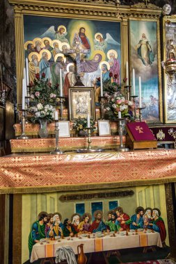 Kudüs, İsrail, 30 Ocak 2020: Kudüs 'teki Zeytin Dağı eteğinde Aziz Meryem Kilisesi' nin iç kısmı