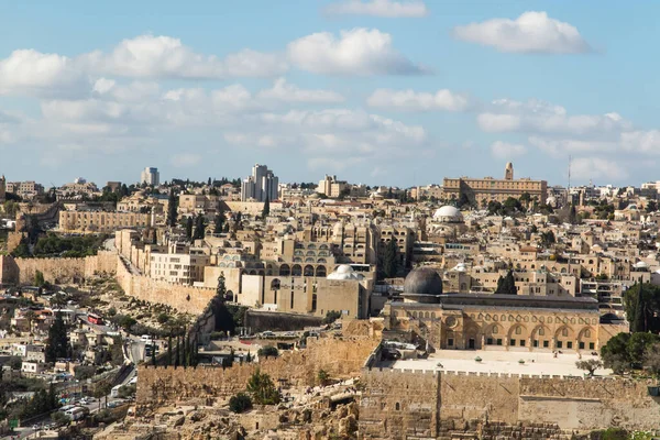 Srail Kudüs Şehrine Tepeden Bakan Panorama Kaya Kubbesi Batı Duvarı — Stok fotoğraf