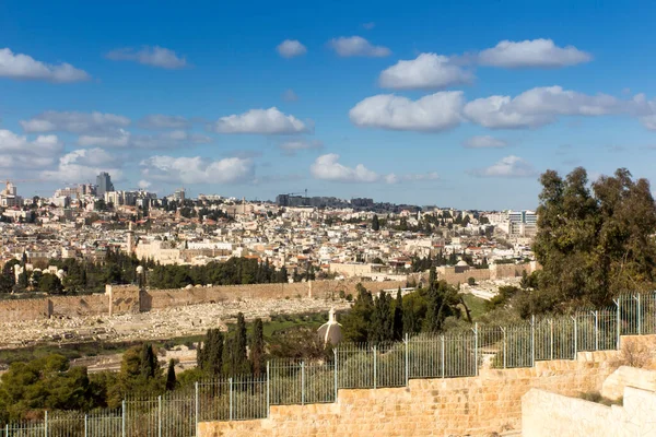 Panorama Com Vista Para Cidade Velha Jerusalém Israel Incluindo Cúpula — Fotografia de Stock
