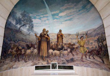 Beytüllahim, İsrail - 28 Ocak 2020: Shepherd 's Field Kilisesi, Batı Şeria' da bulunan bir Roma Katolik dini binasıdır. Şapel, meleklerin İsa 'nın doğumunu ilan ettiği yeri gösteriyor.