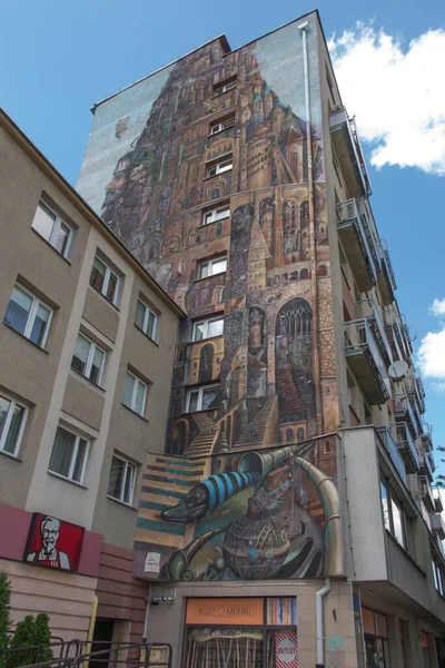 Czestochowa Poland June 2020 Tower Babel Mural Designed Tomasz Setowski — Stock Photo, Image