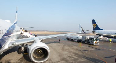 Tel Aviv, İsrail, 25 Haziran 2020: Uçak motoruna hava girişi