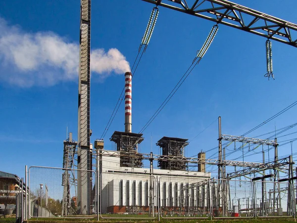 Vista Centrali Elettriche Reti Distribuzione Alta Tensione — Foto Stock