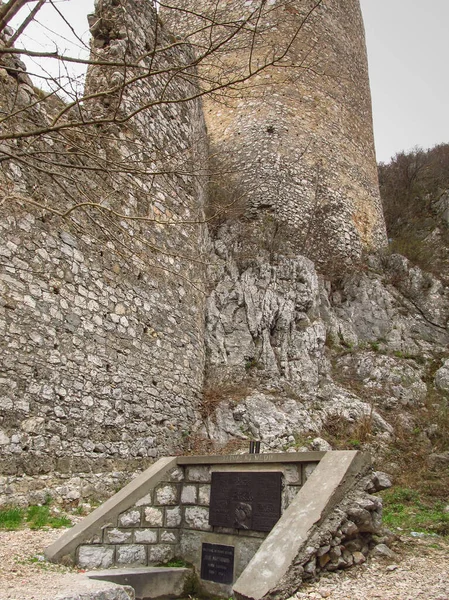 Golubac Serbia March 2012 Ruins Castle Commemorative Plaque Place Zawisza — 图库照片