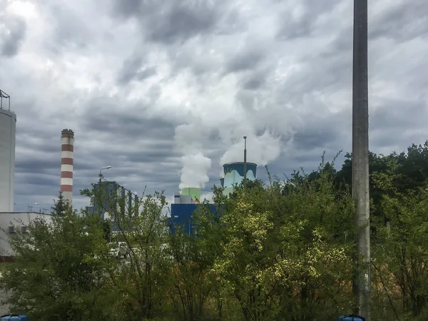 Green Bushes Thickets Opole Power Plant Background Cloudy Sky — Stock Photo, Image