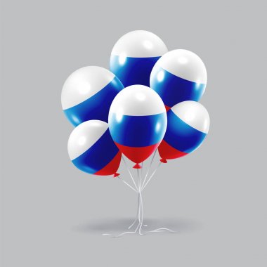 12 Haziran, ulusal devlet tatili, Rusya Günü festival modern parlak gerçekçi vektör şablonu web veya baskı için. Parlak ve berrak bir yaz gökyüzünde asılı balon demet.
