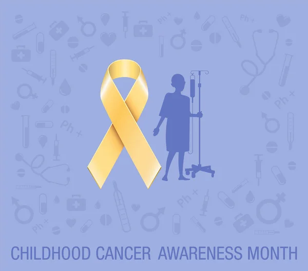 Złoty Symbol Wstążki Świadomości Dzieciństwa Nad Barwinek Tle Pacjentem Dziecka Wektory Stockowe bez tantiem