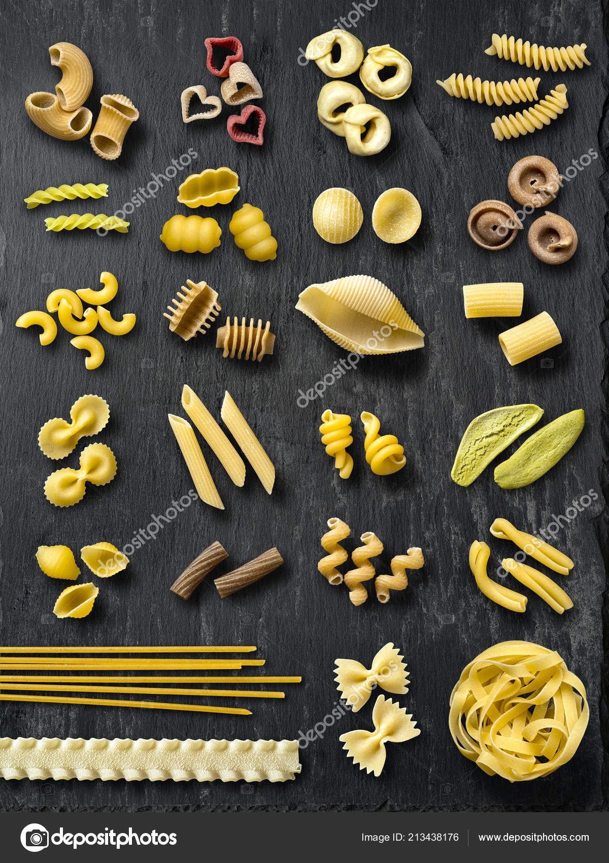 Photo Slate Board Full Different Types Pasta Noodles ...
