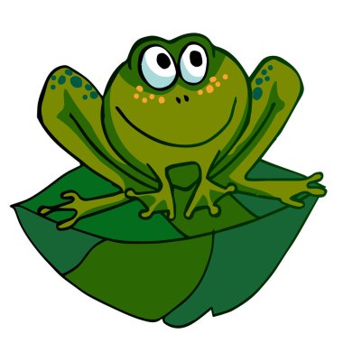 Komik kurbağanın üzerindeki yaprak