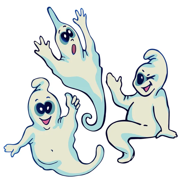 Halloween Conjunto Desenhos Animados Fantasma —  Vetores de Stock
