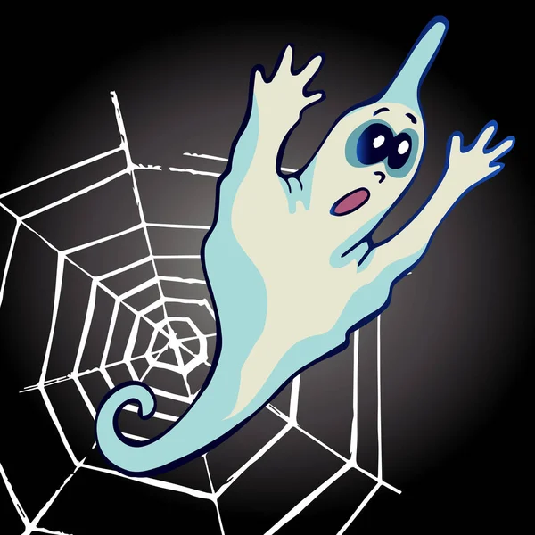 Halloween Hantu Whith Spider Web - Stok Vektor