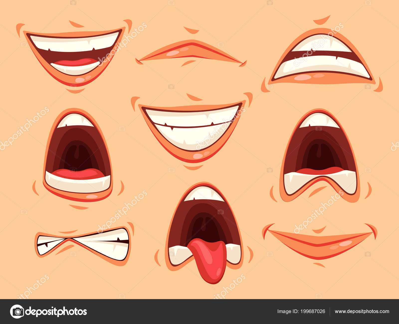 Vetor Ajustado Da Boca Dos Desenhos Animados Língua, Sorriso, Dentes  Choque, Gritaria, Sorrindo, Raiva Emoções Expressivos Ilustr Ilustração do  Vetor - Ilustração de facial, sinal: 122022591