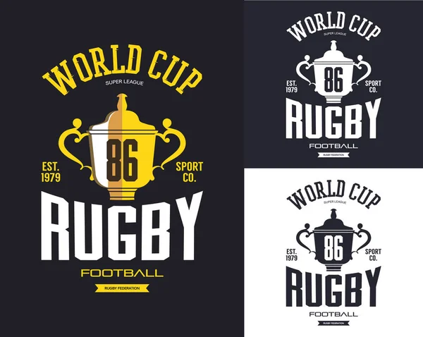 Troféu de rugby dourado para banner da Copa do Mundo — Vetor de Stock