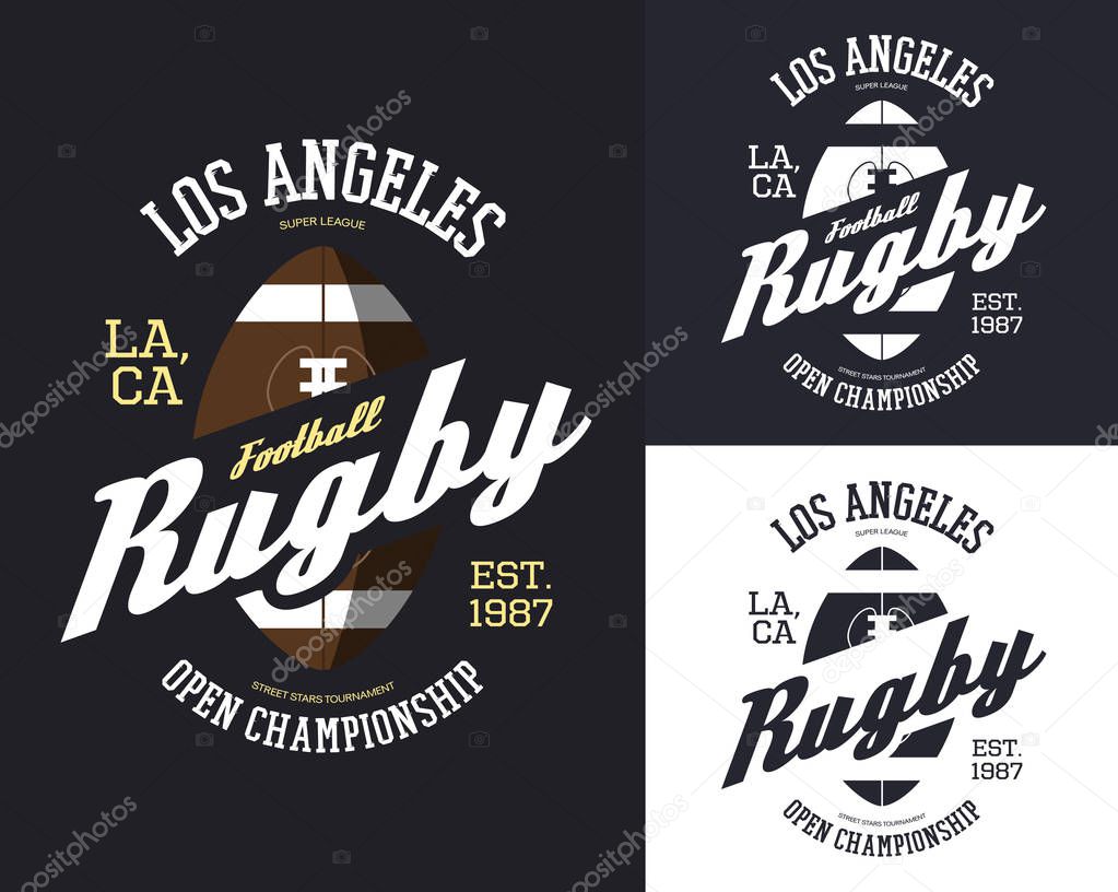 Set of isolated rugby balls for t-shirt print