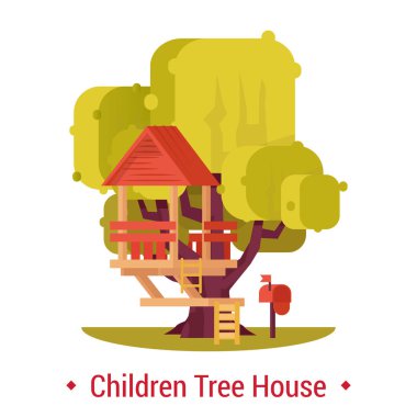 Çocuk etkinlik için ağaç üzerinde ahşap kulübe.