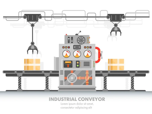 Transportador robótico o cinta horizontal de fábrica inteligente — Vector de stock
