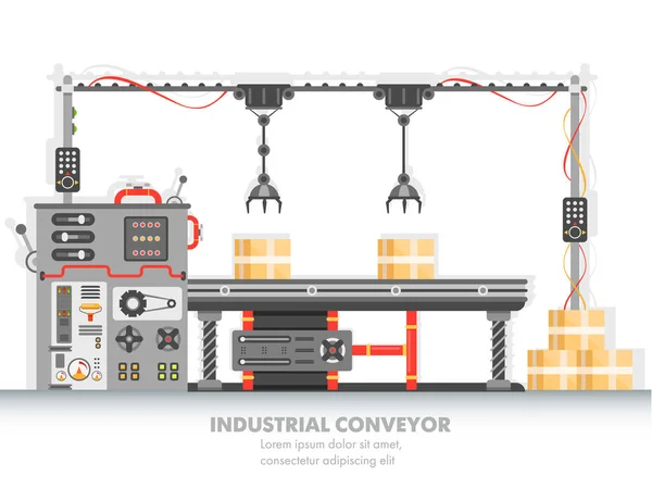 Línea Fabricación Industrial Con Proceso Automatizado Cinta Horizontal Para Embalaje — Archivo Imágenes Vectoriales