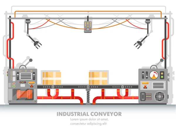 Línea de planta Moderna o cinta transportadora de fábrica — Vector de stock