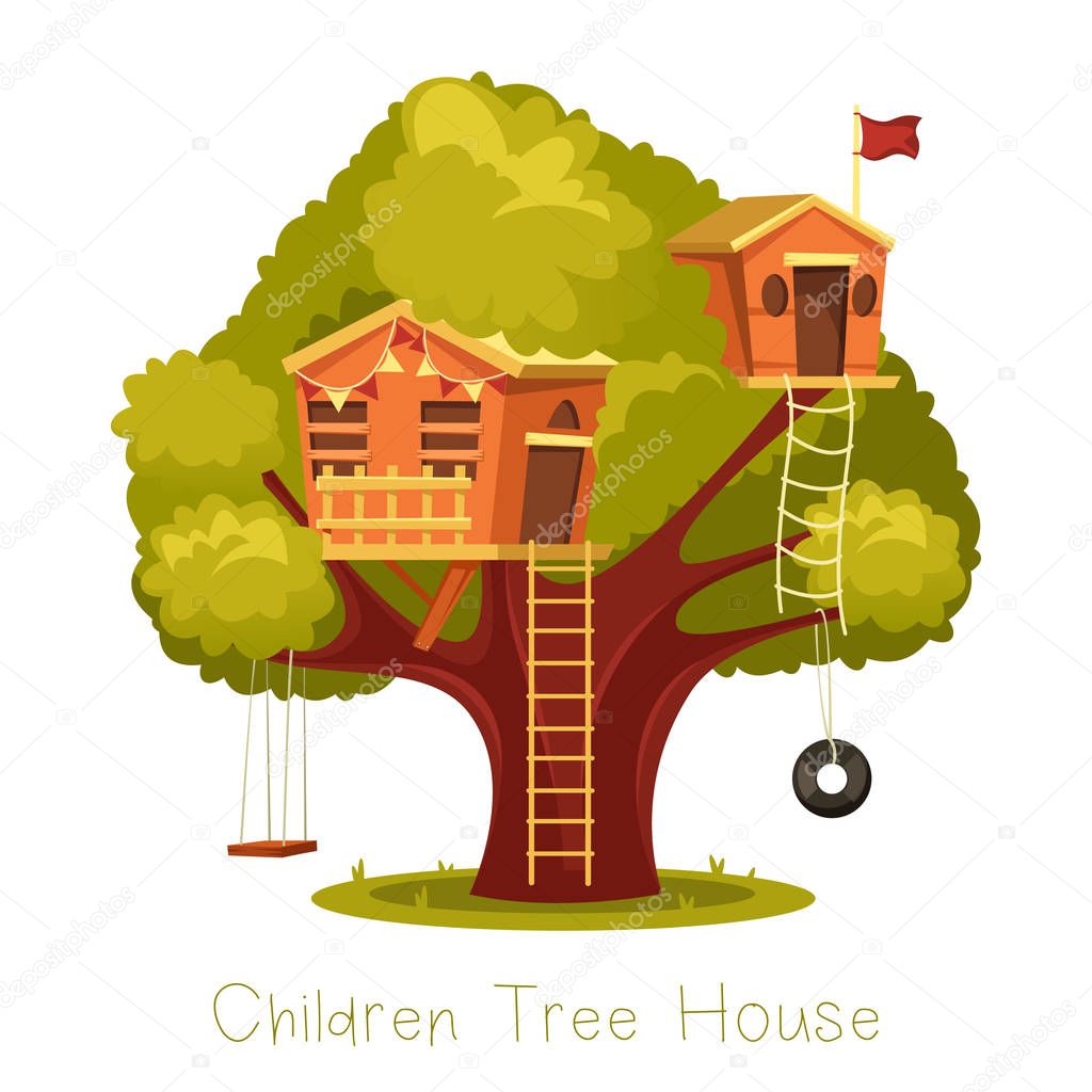 Different playhouses for children on tree.