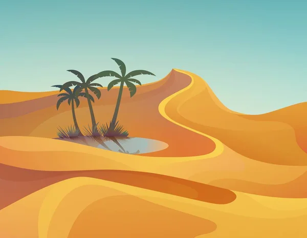 Panorama o paisaje de desierto con oasis — Vector de stock