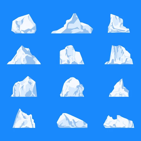 一组孤立的冰山或冰川, 水晶 — 图库矢量图片