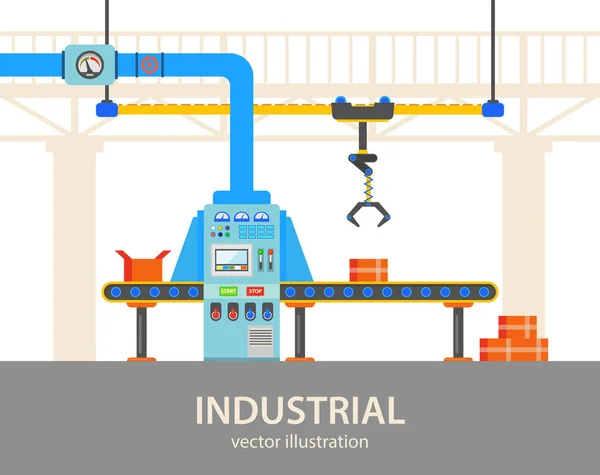 Automated packaging line at plant or factory — Stock Vector