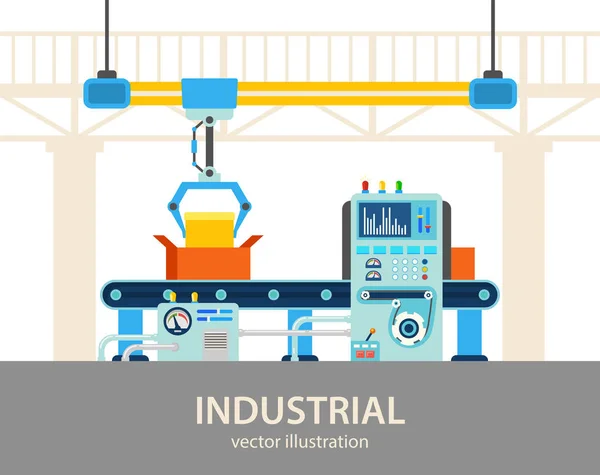Linha de montagem automatizada de fábrica ou fábrica — Vetor de Stock