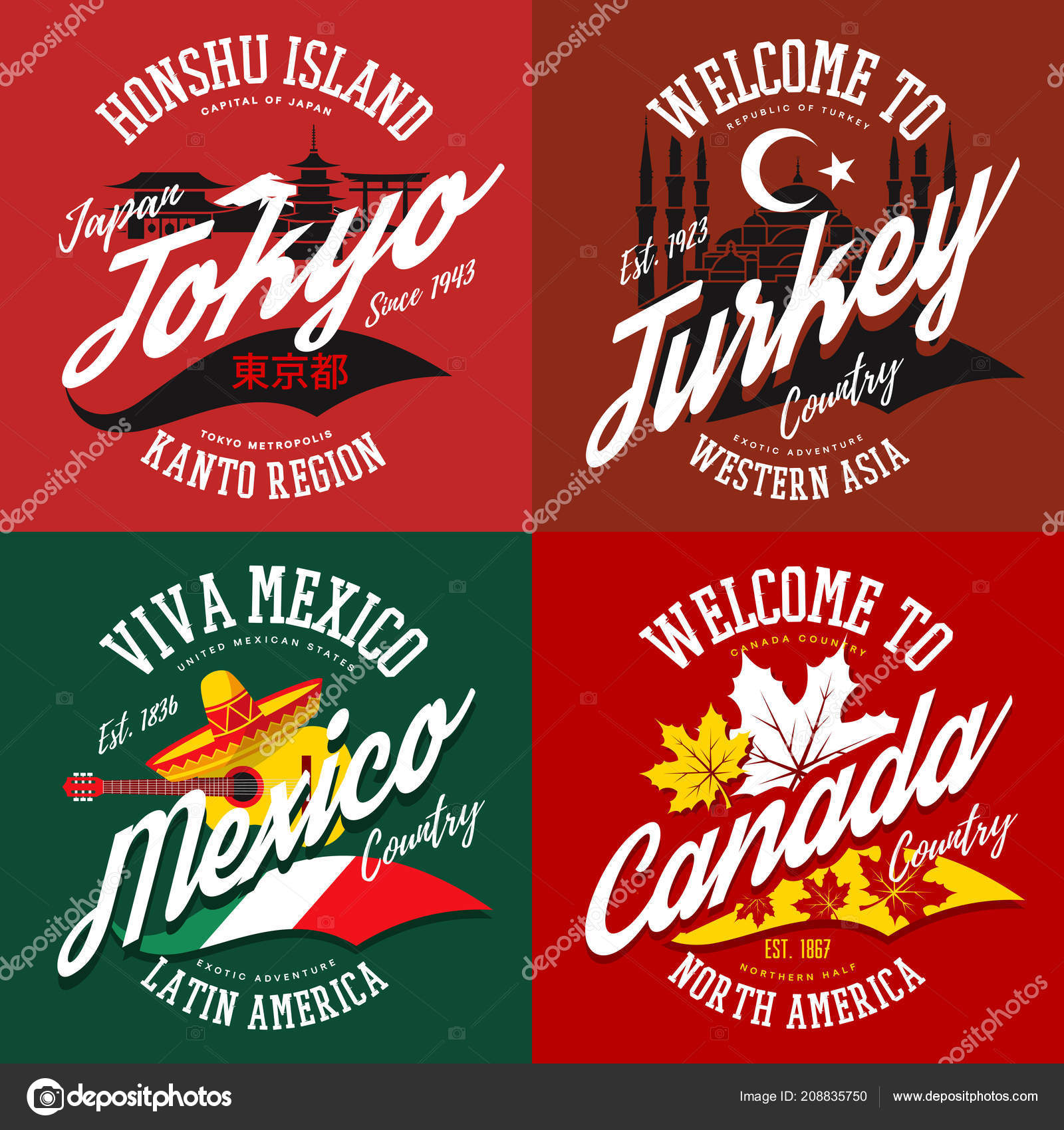 T Shirt Prints For Canada Mexico Turkey Tokyo Vector Image By C Cookamoto Vector Stock