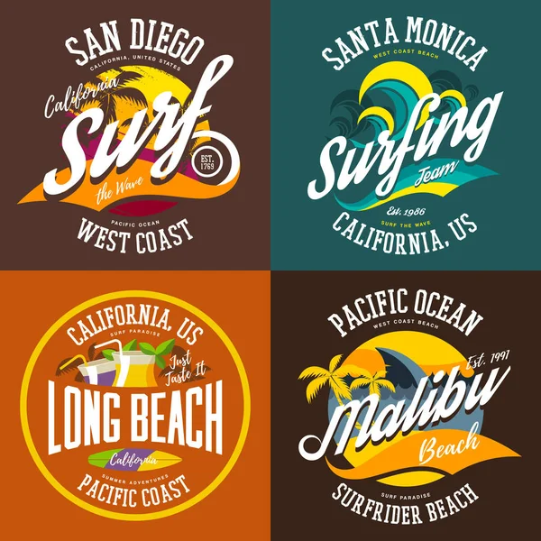 Калифорнийские или американские пляжные знаки для футболок — стоковый вектор