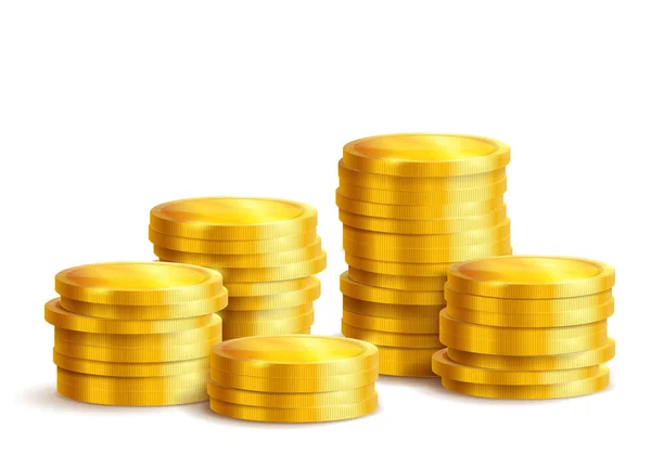 Haufen goldener Metallmünzen isoliert — Stockvektor