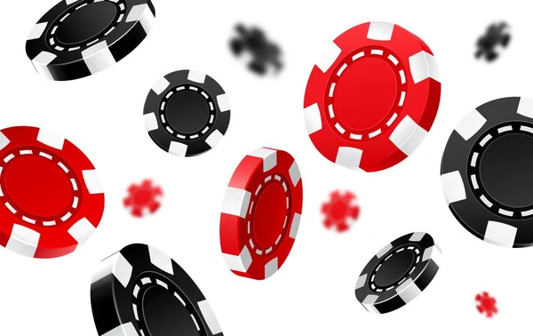 Flying red and black casino chips. — Stock Vector