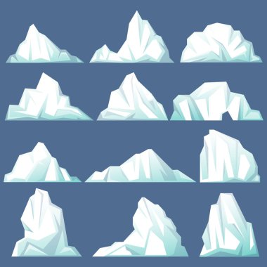 Set of isolated iceberg or drifting arctic glacier clipart