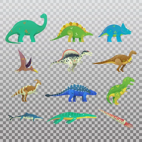 Reihe isolierter Cartoon-Dinosaurier oder Dino — Stockvektor
