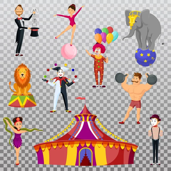 Silný muž a cirkusové stany, meme umělec a klaun — Stockový vektor