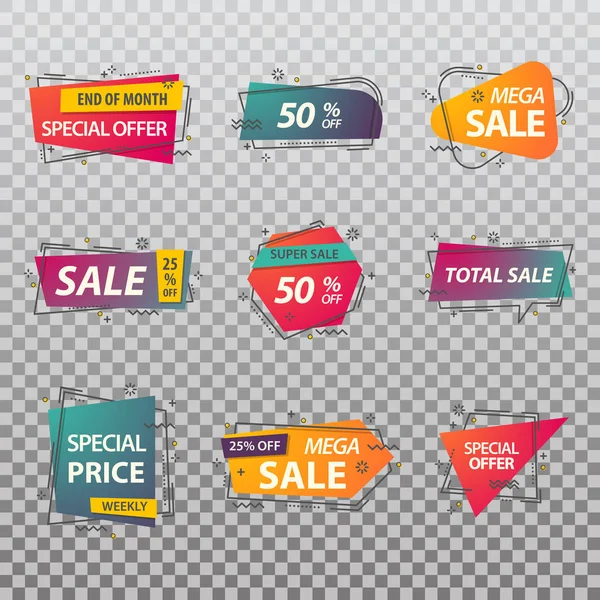 Set of isolated price tags or discount signs — Stock Vector