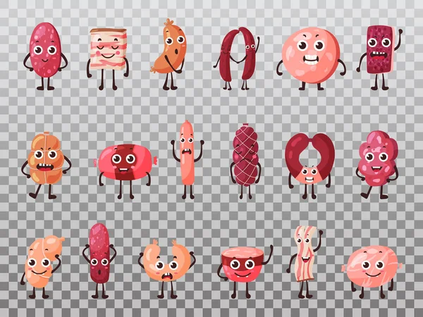 Personajes aislados de dibujos animados de carne aislada sonriente — Vector de stock