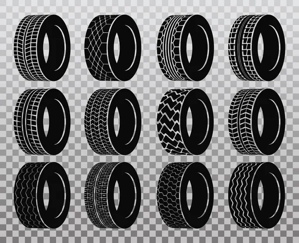 Geïsoleerde banden of wielen voor vrachtwagen of bus, auto band. — Stockvector
